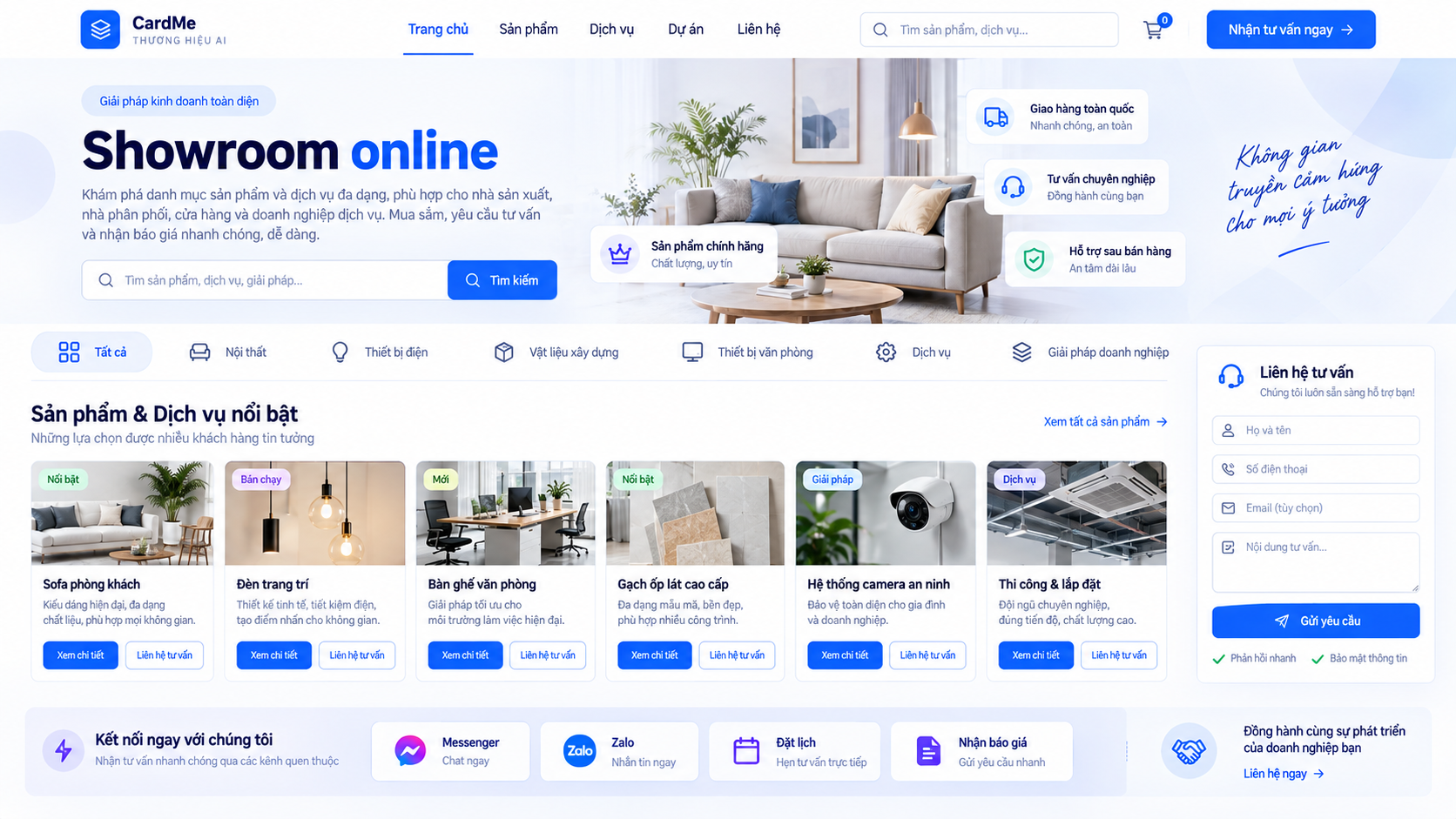 Giao diện minh họa showroom sản phẩm
